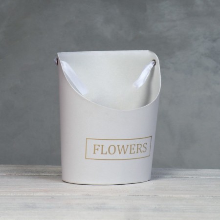 Carriage for flowers, vase oval with embossing Flowers, white 12.5 x 13.5 x 18 cm-1