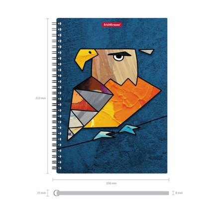 Notebook A5, 80 sheets in a cage on the crest Erichkrause "Birds", a plastic cover, embossing "sand", an offset block, white 100%, mix-2