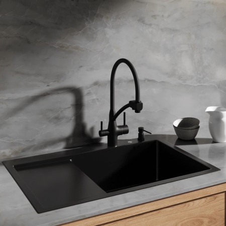 Kitchen sink "RMS" MRK-7851BL-R, mortise, right, thickness 3.0 and 1 mm, dispenser, graphite-1