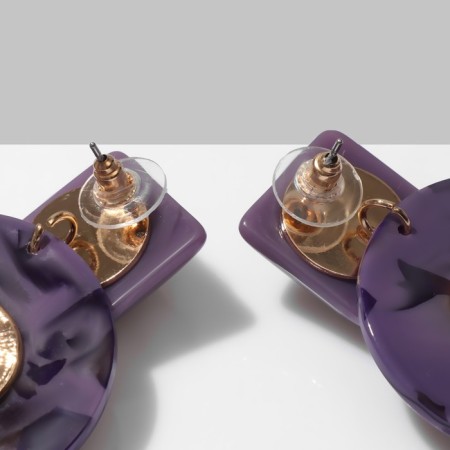 Acryl Earrings "Circle" with a square, the color is black-violet in gold-2