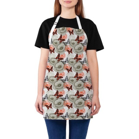 Apron kitchen with a photo print "Butterflies on flowers", adjustable, size OS