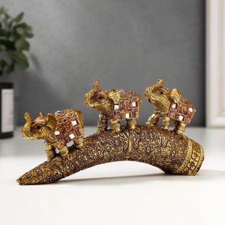 Polystone souvenir "Bronze Elephants with a blanket from the Arab carpet on a horn" 9x14x4 cm-2