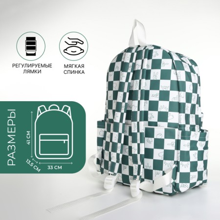 Youth backpack from textiles, 4 pockets, white/green color-1