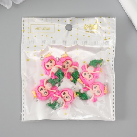 Suspension for creativity plastic "Little Mermaid with pink hair" 3.4x2.1x0.6 cm-3