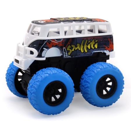 Inertial bus Die-Cast Funky Toys, on all-wheel drive with blue wheels, 14.5 cm