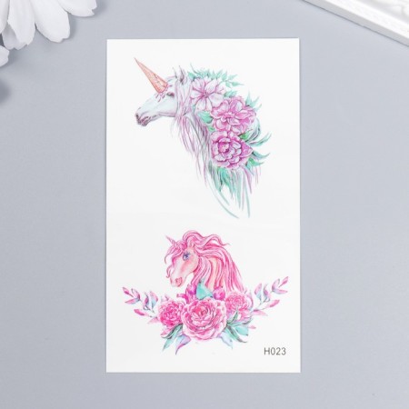 Tattoo on the body color "unicorns and peonies" 10.5x6 cm