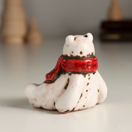 Souvenir Ceramics "White Bear in a red scar" 4.5x4.5x5 cm-2