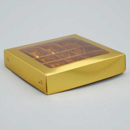 Box for sweets, confectionery packaging, 16 cells “Golden”, 18.9 x 18.9 x 3.8 cm-3