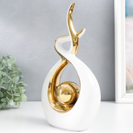 Souvenir Ceramics "Abstraction. Touch. Ball" White with gold 28x6x17 cm-2
