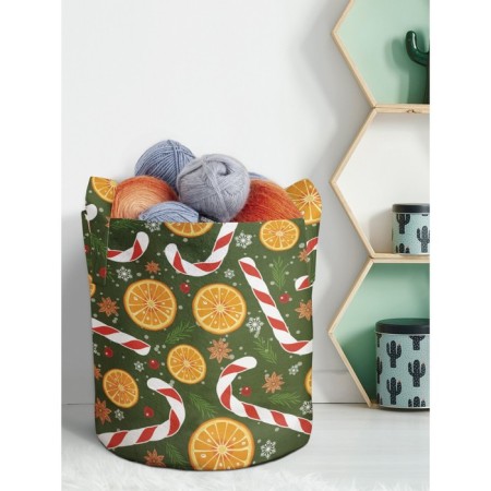 Textile bag "Orange and caramel canes", for storing things and toys, size 30x30 cm, 18.9 liters