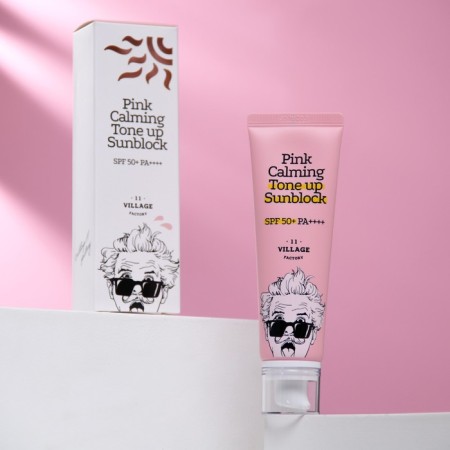 Village 11 Factory Sunscreen Pink Calming Sun Block, soothing, SPF 50, 50 ml