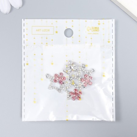Decor for creativity metal, rhinestones "Star with a flower" silver 2x1.8 cm-3