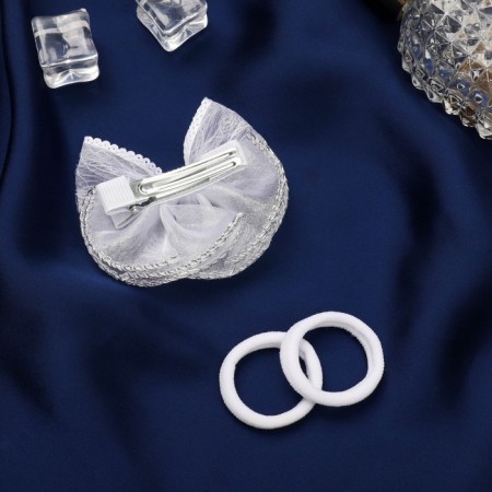 Hair set "Schoolgirl" (clamp 7 cm, 2 gum 3.5 cm) transparent bow, white-2