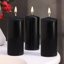 Candle cylinder, 5x11.5 cm, set 3 pcs, black