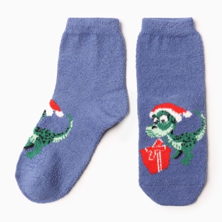 Women's terry socks "Dragon with a gift box", blue color, size 36-40