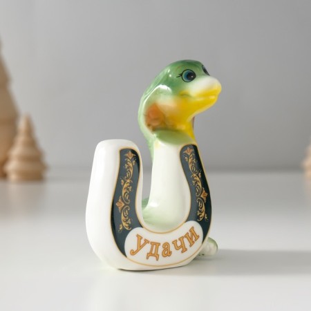 Souvenir ceramics "Green cobra with horseshoe - good luck" 4.5x7x8 cm-2