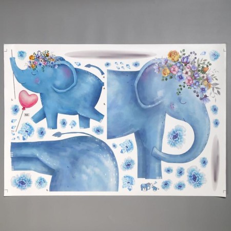 Interior plastic sticker "Blue Elephants" 60x90 cm-1