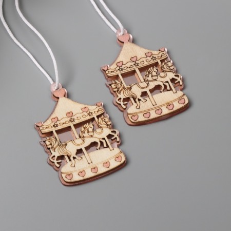 Decor for creativity wood, plastic "Carousel with horses" Mirror set 2 pcs 3.2x5.1 cm 10473-1