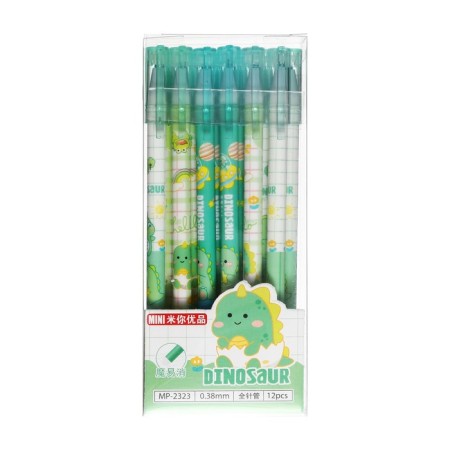 Gel handle with erased ink, blue rod, 0.38 mm, Dino case, mix-4