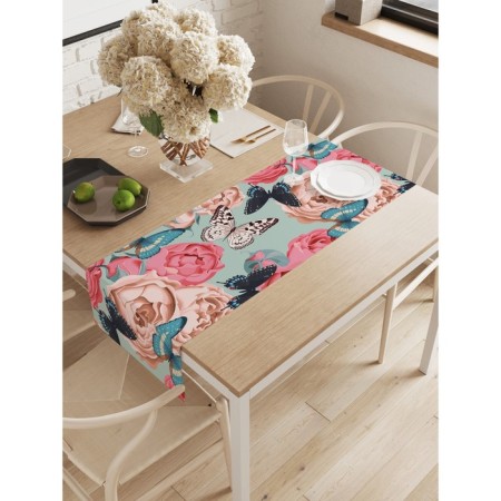 Path on the table "Butterflies in the peonies", Oxford, size 40x145 cm