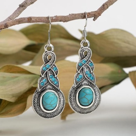 Earrings "turquoise world" braid, blue color in silver