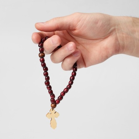 Parsing wooden "Orthodox" 33 beads with a large cross, cherry color-2