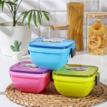 Container Plastic food "simplicity", 14 × 14 × 9 cm, cover, spoon, color mix-4