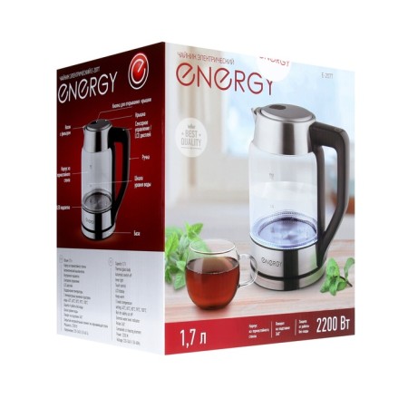 Electric kettle Energy E-207t, glass, 1.7 l, 2200 watts, gray-black-10