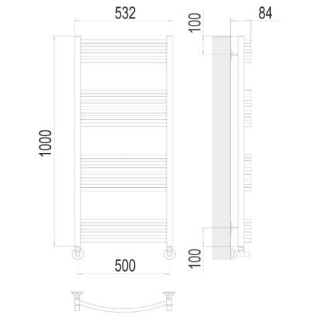 Water towel Terminus "Classic" P22, 500x1200 mm, lower connection, chrome-2