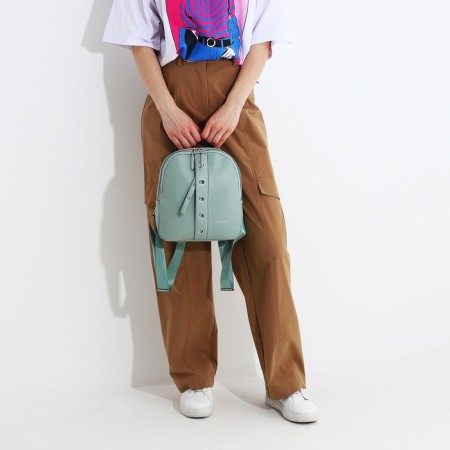 A backpack with a zipper, 4 outer pockets, green color-6