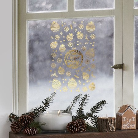 Vinyl stickers with foil "New Year's balls", 30 x 50 cm, New Year-3