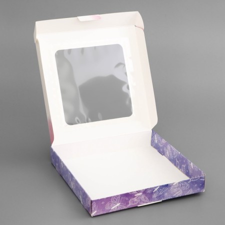 Box a gift team with a window, packaging, "butterflies", 19 x 19 x 3 cm-3