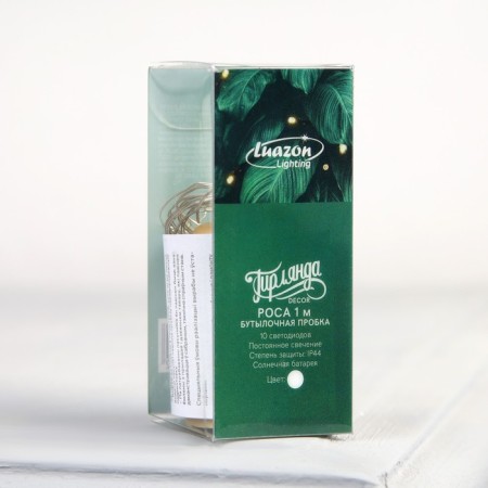 Garland "thread" 1 m dew with a cork, IP44, silver thread, 10 led, white glow, fixing, solar battery-5