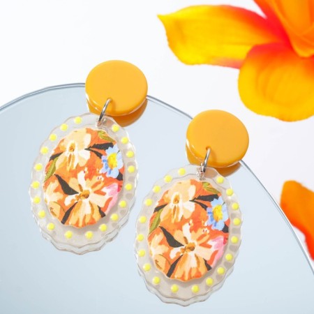 Earrings plastic "Flowers" Balls by oval, large, color-1