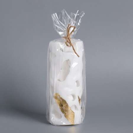 Candle-cylinder "openwork", 6x15 cm, white with a whip-3