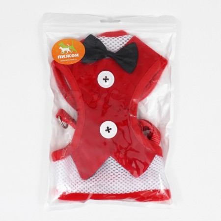 A set with a soft harness and a bow, size l, leash 120 x 1.5 cm, og 35-50 cm, red-9