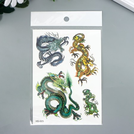 Tattoo on the body color with sparkles "Dragons" 14.8x10.5 cm-3