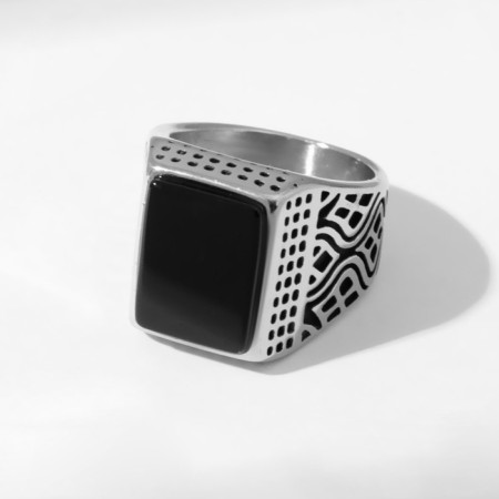 Male “ring” ring waves, black color in silver, 23 size-2