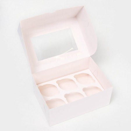 Box for 6 cupcakes white with a window, confectionery packaging, 18.6 x 13.1 x 8 cm set 5 pcs-1