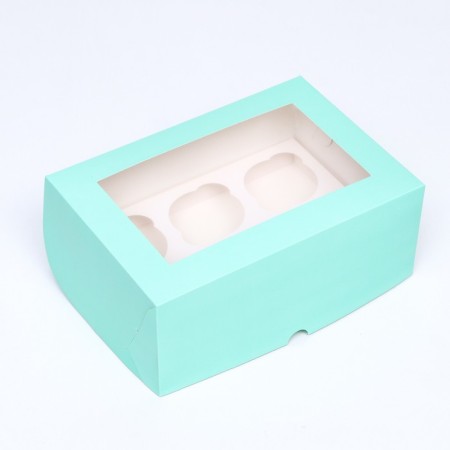 Packaging for 6 cupcakes with a window, green, 25 x 17 x 10 cm-1