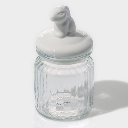 Bank for bulk products with ceramic lid of the bunny, 230 ml