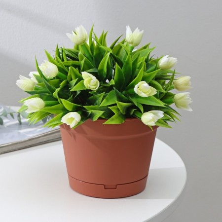 Pot for flowers with a pallet min, 1.2 l, d = 15 cm, h = 11.3 cm, terracotta color-1