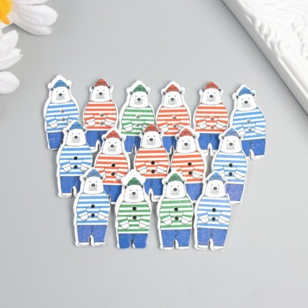 Buttons wood for creativity 2 punctures "Bear in vest" set 16 pcs 1.6x3.5 cm