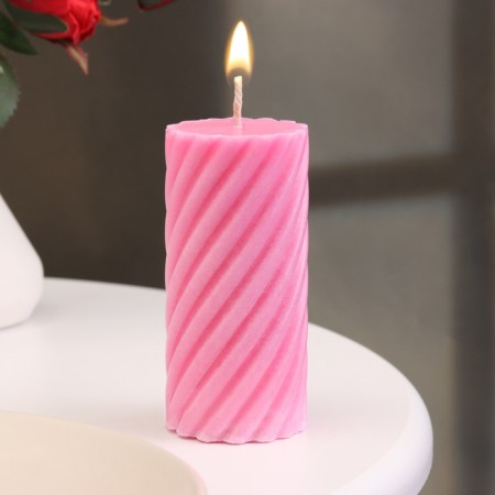 Candle-cylinder "Spiral", 5x10 cm, raspberry, 6 hours