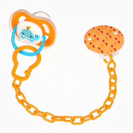 Set: nipple - a dummy with a “turtle” holder, anatomical +6 months, yellow color-1