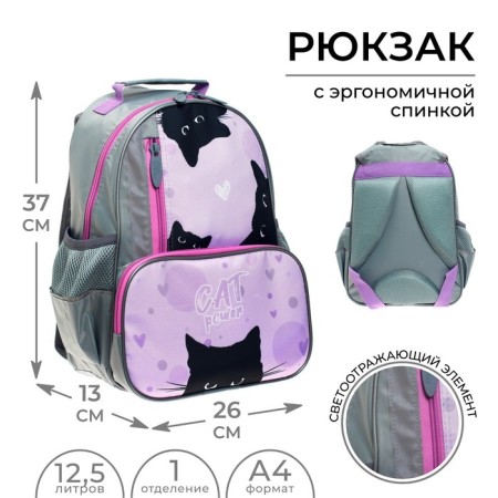 School backpack, 37 x 26 x 13 cm, ergonomic back, calligrata orth "cat"