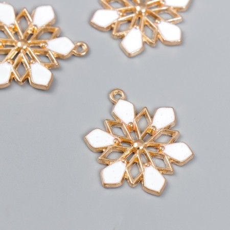 Decor for creativity Metal, enamel "Snowflake gold with white" 2.9x2.2 cm