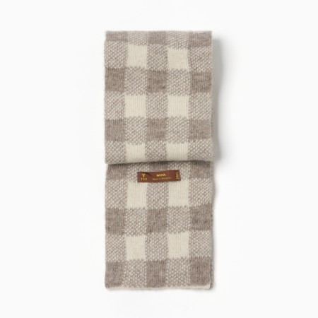 Mongol wool scarf beige-gray "chess", milk/gray color-2