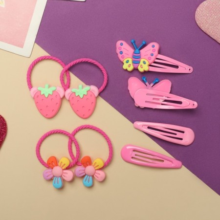 Hair set "vanilla" (4 elastic bands, 4 invisibility) butterflies, pink-2