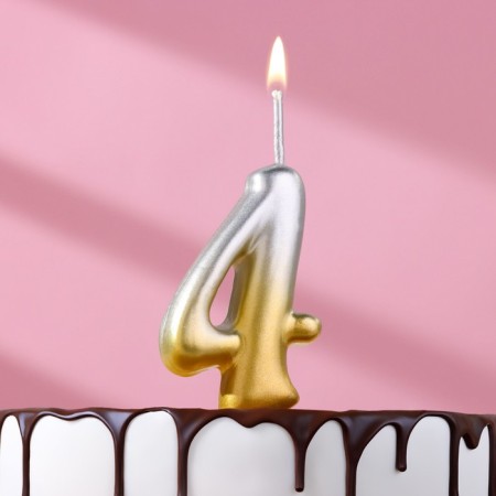 Candle for cake the number "Oval" "4", 5.5 cm, gold-serebly